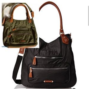 Franco Sarto olive nylon vegan trim crossbody bag